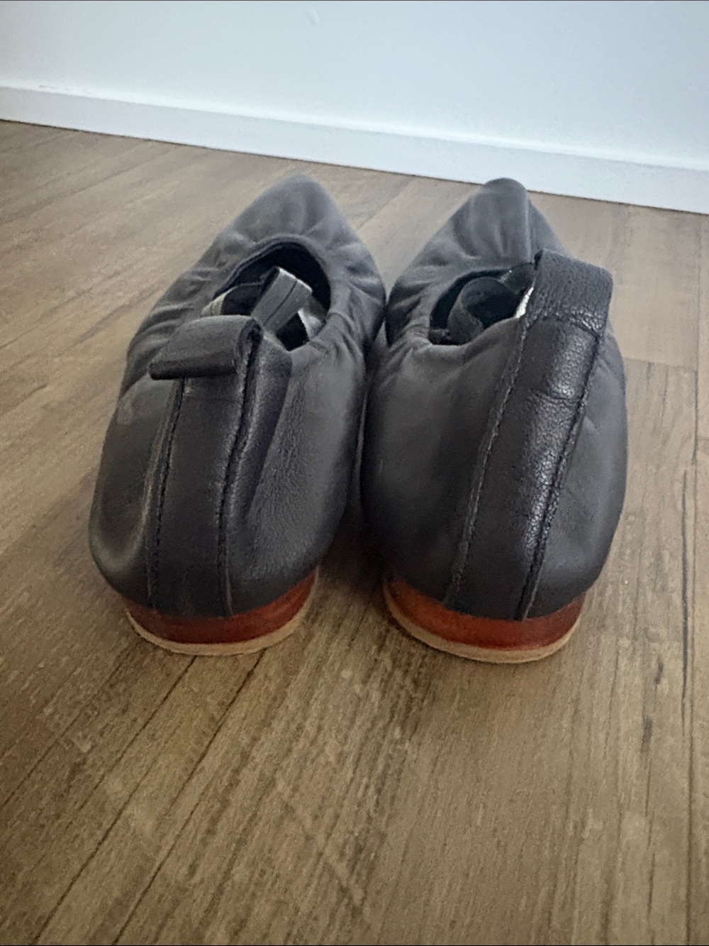 Free People Black Leather Pointed Ballet Flats with Metallic Straps - Picture 4 of 10